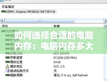 如何选择合适的电脑内存：电脑内存多大才更适合您的使用需求?