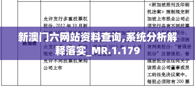 新澳门六网站资料查询,系统分析解释落实_MR.1.179